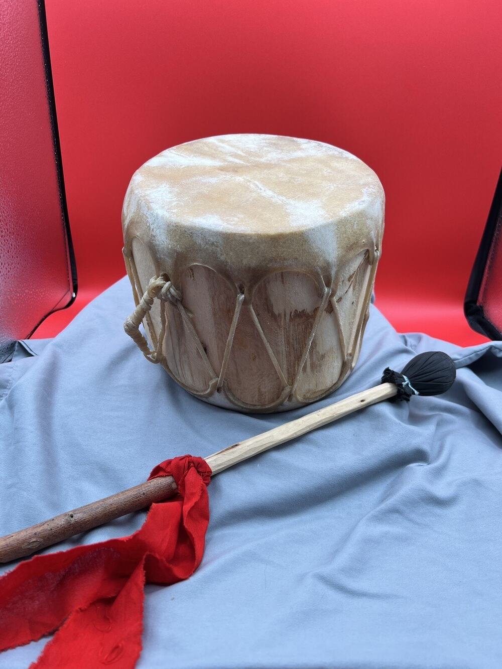 Vintage Handmade 2 Sided Log Rawhide Drum 8” Ceremonial